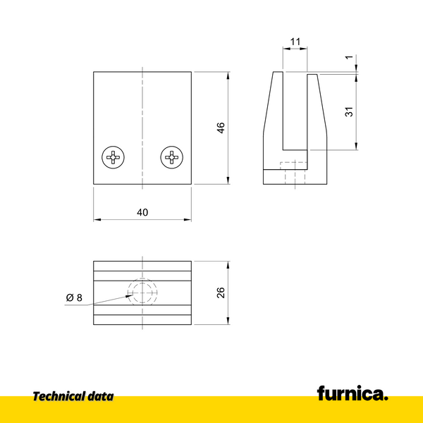 Glass shelf holder square Chrome Furnica