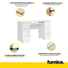 CUBA - Computer Desk with 6 Push to Open Drawers and Keyboard Tray H78cm W130cm D50cm - White Matt