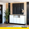 CALVIN - TV Cabinet with 4 Doors - Living Room Storage Sideboard - Sonoma Oak / White Matt H80cm W140cm D35cm