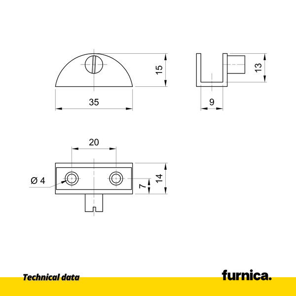 Glass shelf holder semicircular Satin Furnica