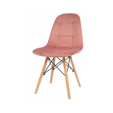 FABRIZIO - Quilted Velour Velvet Dining / Office Chair with Wooden Legs - Pink