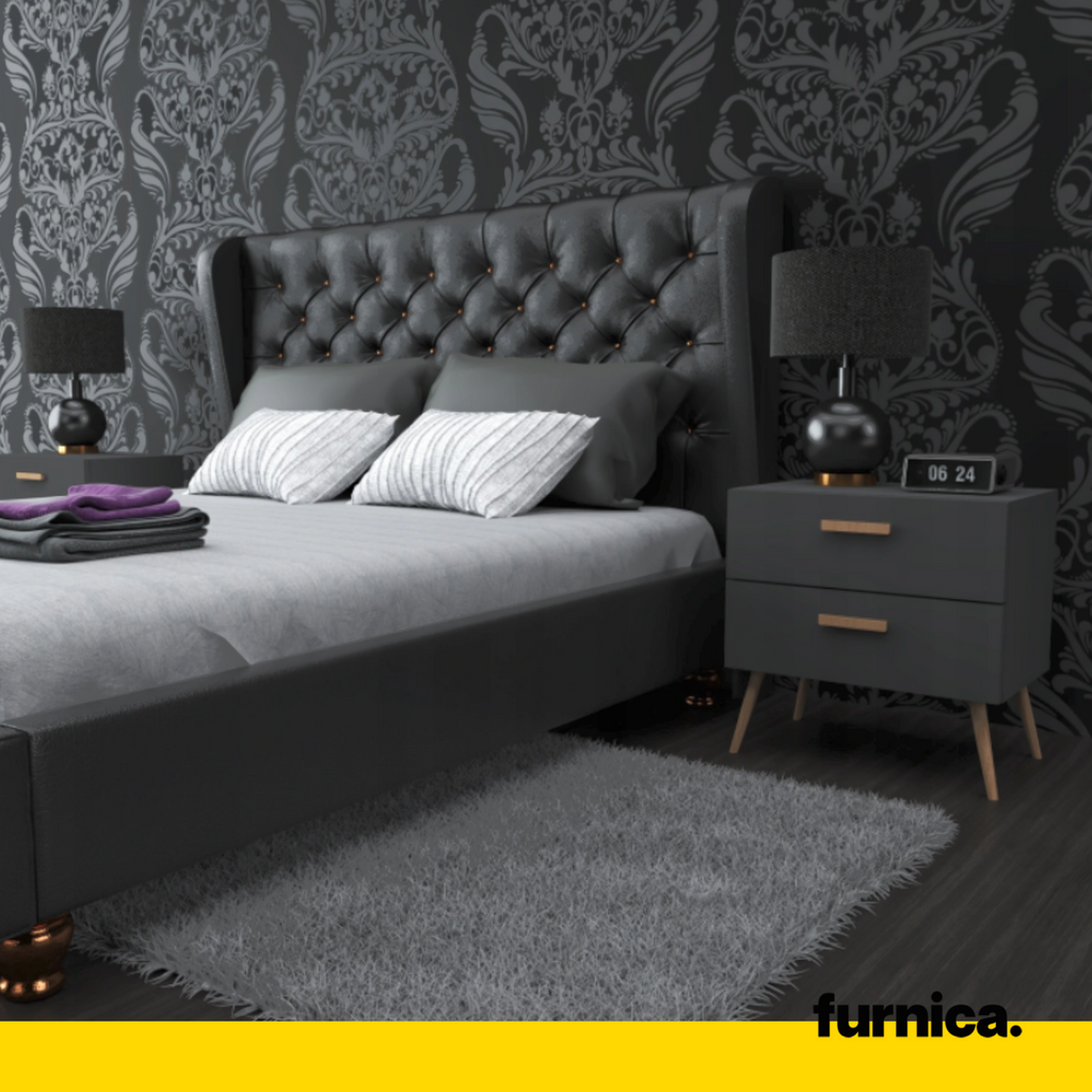 INGRID - Scandinavian Bedside Table - Nightstand with 2 Drawers - Anthracite Grey H45cm W45cm D30cm