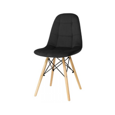 FABRIZIO - Quilted Velour Velvet Dining / Office Chair with Wooden Legs - Black