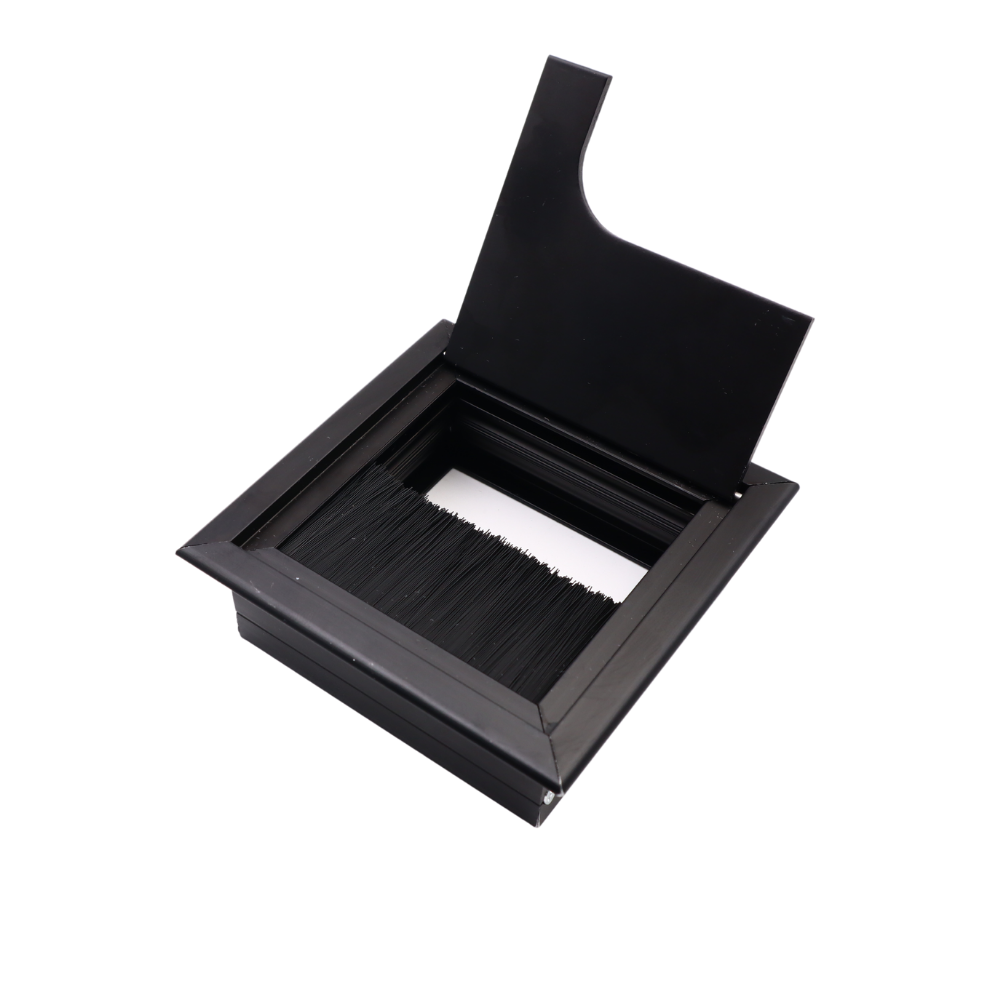 Square Aluminum Cable Grommet 80x80mm, Black "Wave"