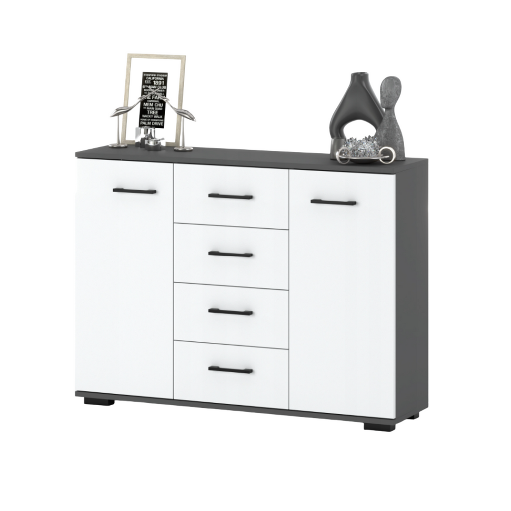 MARK - Chest of 4 Drawers and 2 Doors - Bedroom Dresser Storage Cabinet Sideboard - Anthracite / White Matt H85cm W120cm D35cm