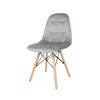 FABRIZIO - Quilted Velour Velvet Dining / Office Chair with Wooden Legs - Light Grey