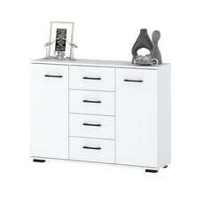 MARK - Chest of 4 Drawers and 2 Doors - Bedroom Dresser Storage Cabinet Sideboard - White Matt H85cm W120cm D35cm