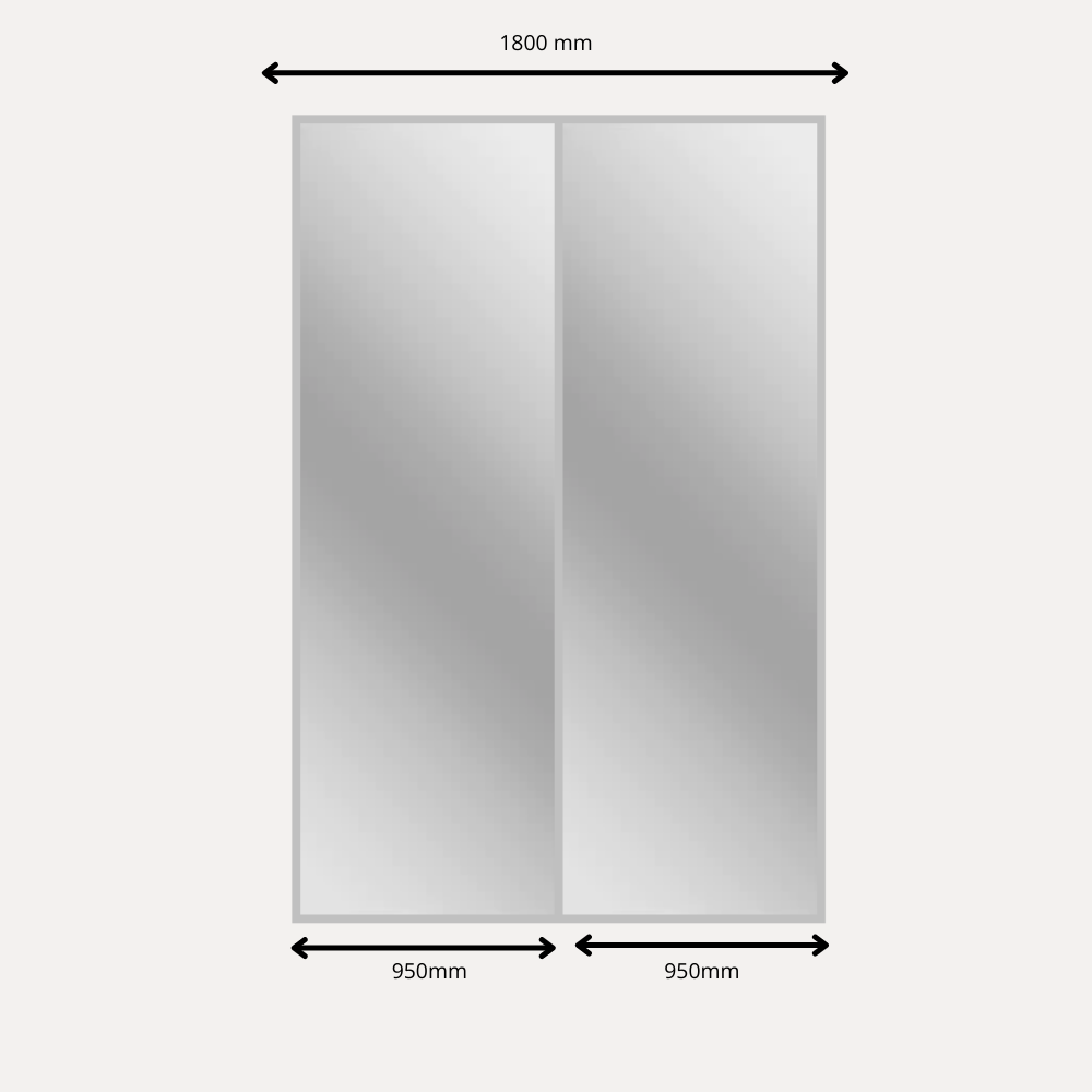 2x Sliding Wardrobe Doors - H: up to 2500mm W: 1800mm - Mirror