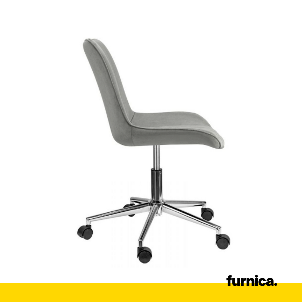 EDMONDO- Quilted Velour Velvet Office Chair with Silver Chrome Legs - Grey