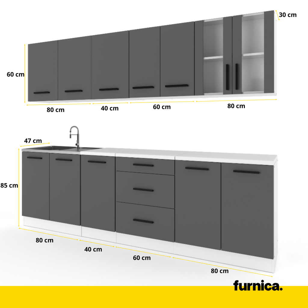 RENO - Kitchen Set - Wotan Oak / Anthracite  with Worktop - 8 Units - 260 cm