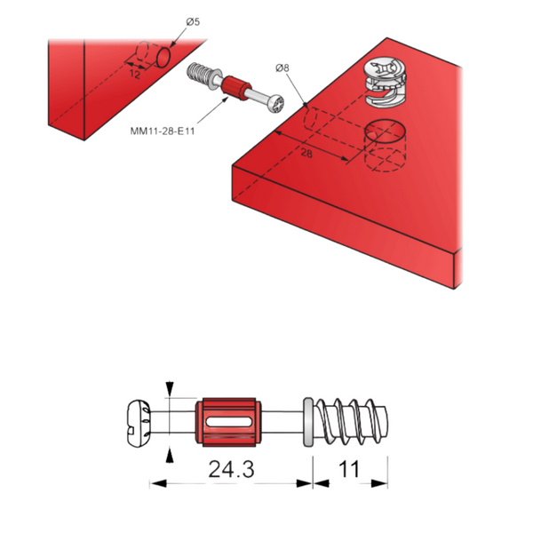 Cam Dowel 28mm with Euro ScrewThread 100 pcs Furnica