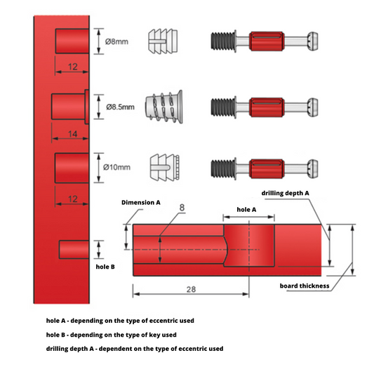 Cam Dowel 28mm with M6 Screw-Thread - 100 pcs
