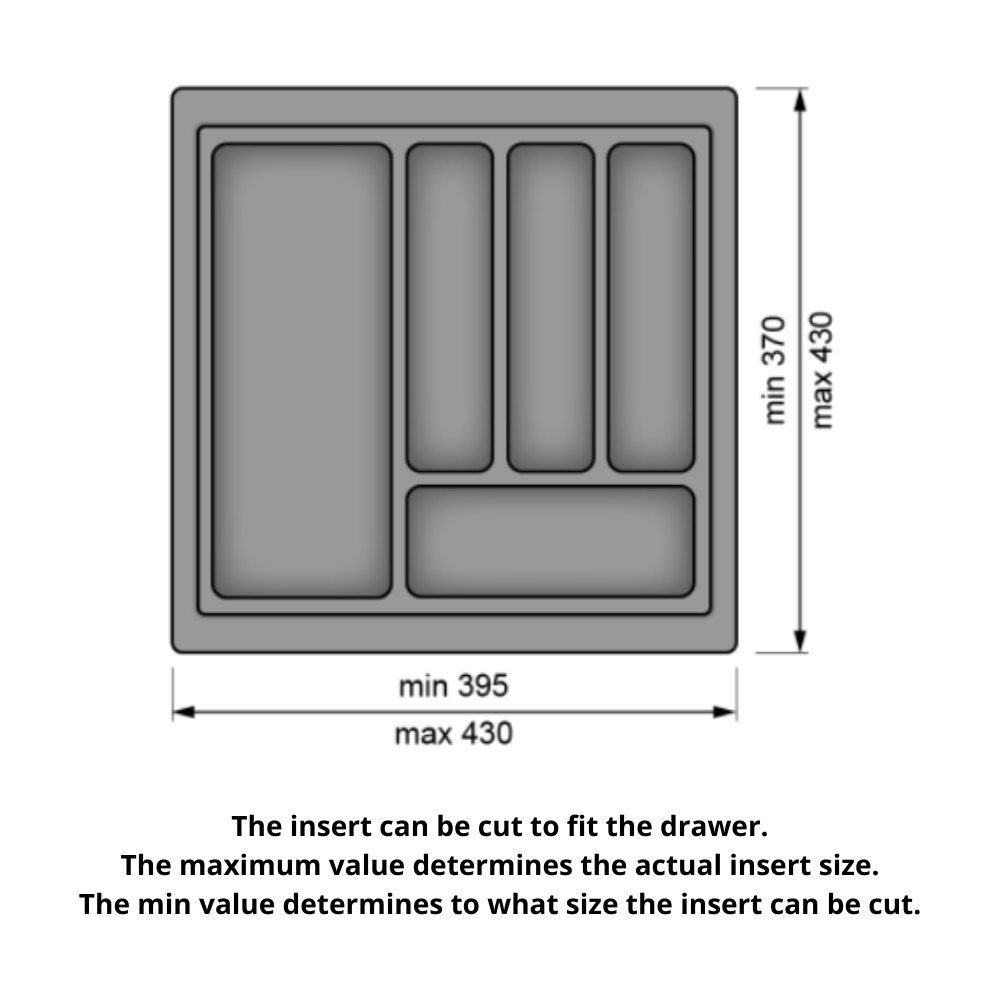 Cutlery Tray for Drawer, Cabinet Width: 500mm, Depth: 430mm - Metallic