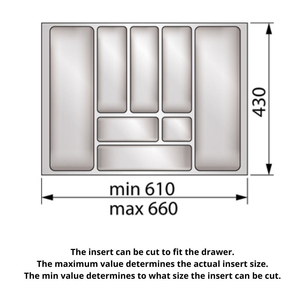 Cutlery Tray for Drawer, Cabinet Widths: 700-800mm, Depth: 430mm, White