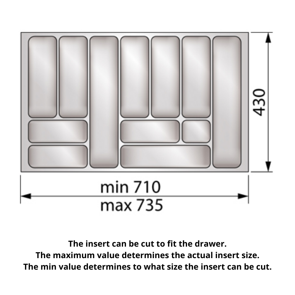 Cutlery Tray for Drawer, Cabinet Widths: 700-800mm, Depth: 430mm, White