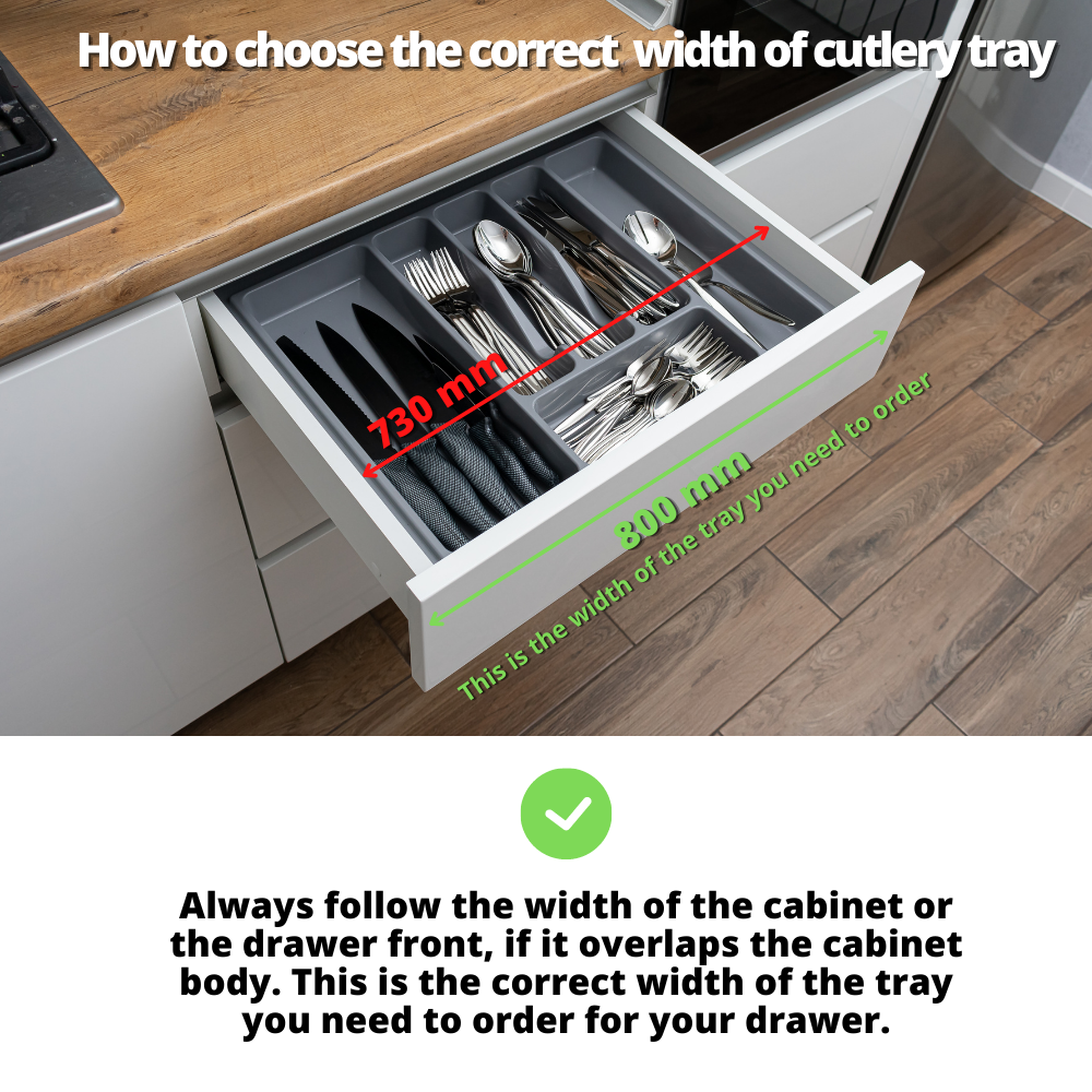 Cutlery Tray for Drawer, Cabinet Width: 800mm, Depth: 430mm - White