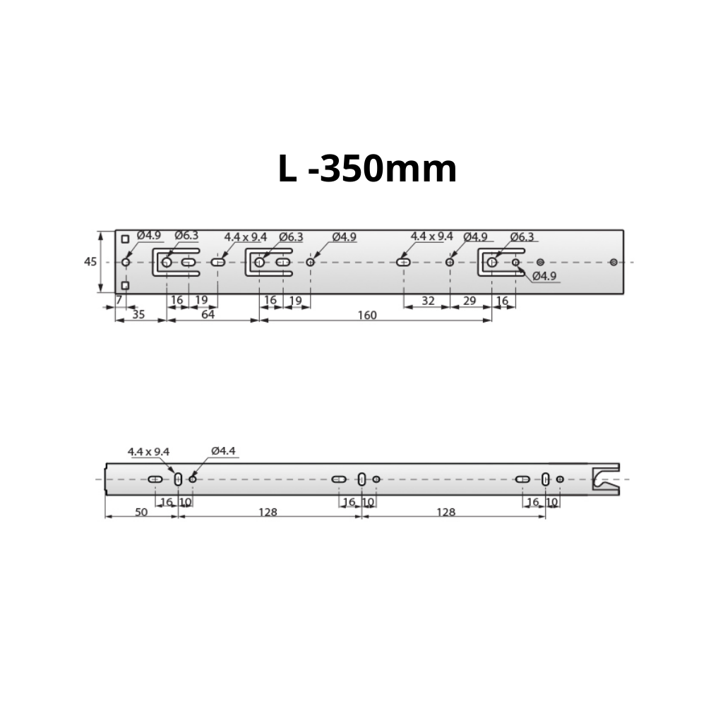 Drawer Runners Auto-Lock 350mm - H45 (Right and Left Side)