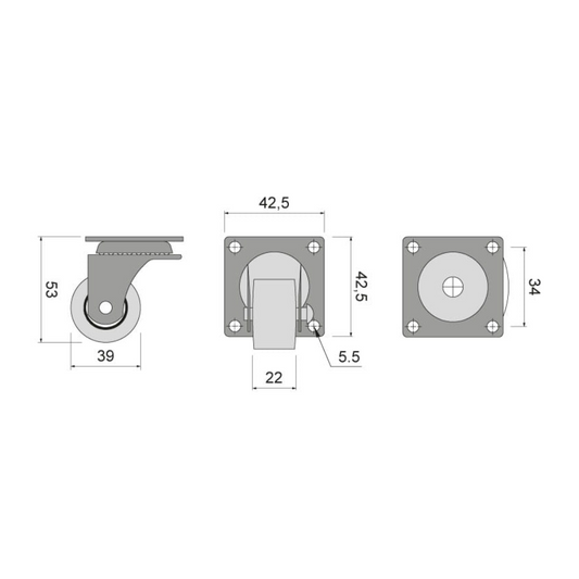 Furniture plastic wheel with bearing Ø39mm (2) – Furnica