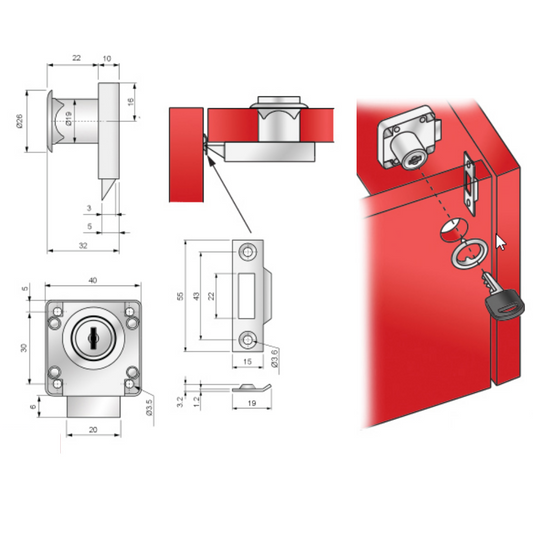 Furniture Latch Lock 19x22mm, Chrome (2) – Furnica