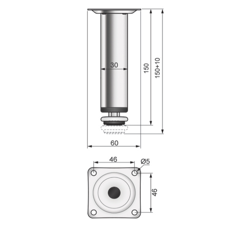 Furniture Leg 150mm - Chrome