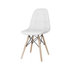 ANGELO - Quality Eco Leather Dining / Office Chair with Buttons and Wooden Legs - White