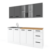 GONZO - Kitchen Set - White Matt / Anthracite with Worktop - 6 Units - 200 cm