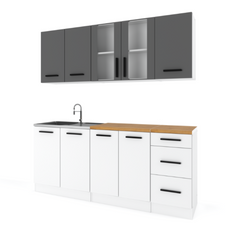 GONZO - Kitchen Set - White Matt / Anthracite with Worktop - 6 Units - 200 cm