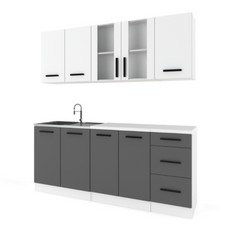 GONZO - Kitchen Set - Anthracite / White Matt with Worktop - 6 Units - 200 cm
