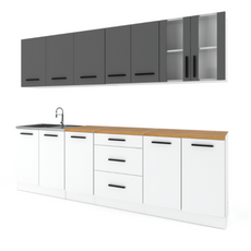 RENO - Kitchen Set - White Matt / Anthracite with Worktop - 8 Units - 260 cm