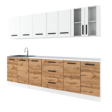 RENO - Kitchen Set - Wotan Oak / White Matt with Worktop - 8 Units - 260 cm