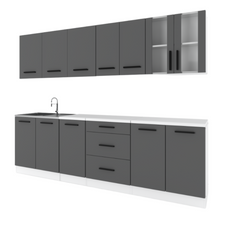 RENO - Kitchen Set - Anthracite / Anthracite with Worktop - 8 Units - 260 cm