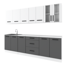 RENO - Kitchen Set - Anthracite / White Matt with Worktop - 8 Units - 260 cm