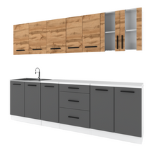 RENO - Kitchen Set - Anthracite / Wotan Oak with Worktop - 8 Units - 260 cm