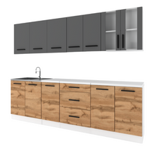 RENO - Kitchen Set - Wotan Oak / Anthracite  with Worktop - 8 Units - 260 cm