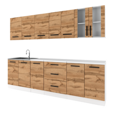 RENO - Kitchen Set - Wotan Oak with Worktop - 8 Units - 260 cm