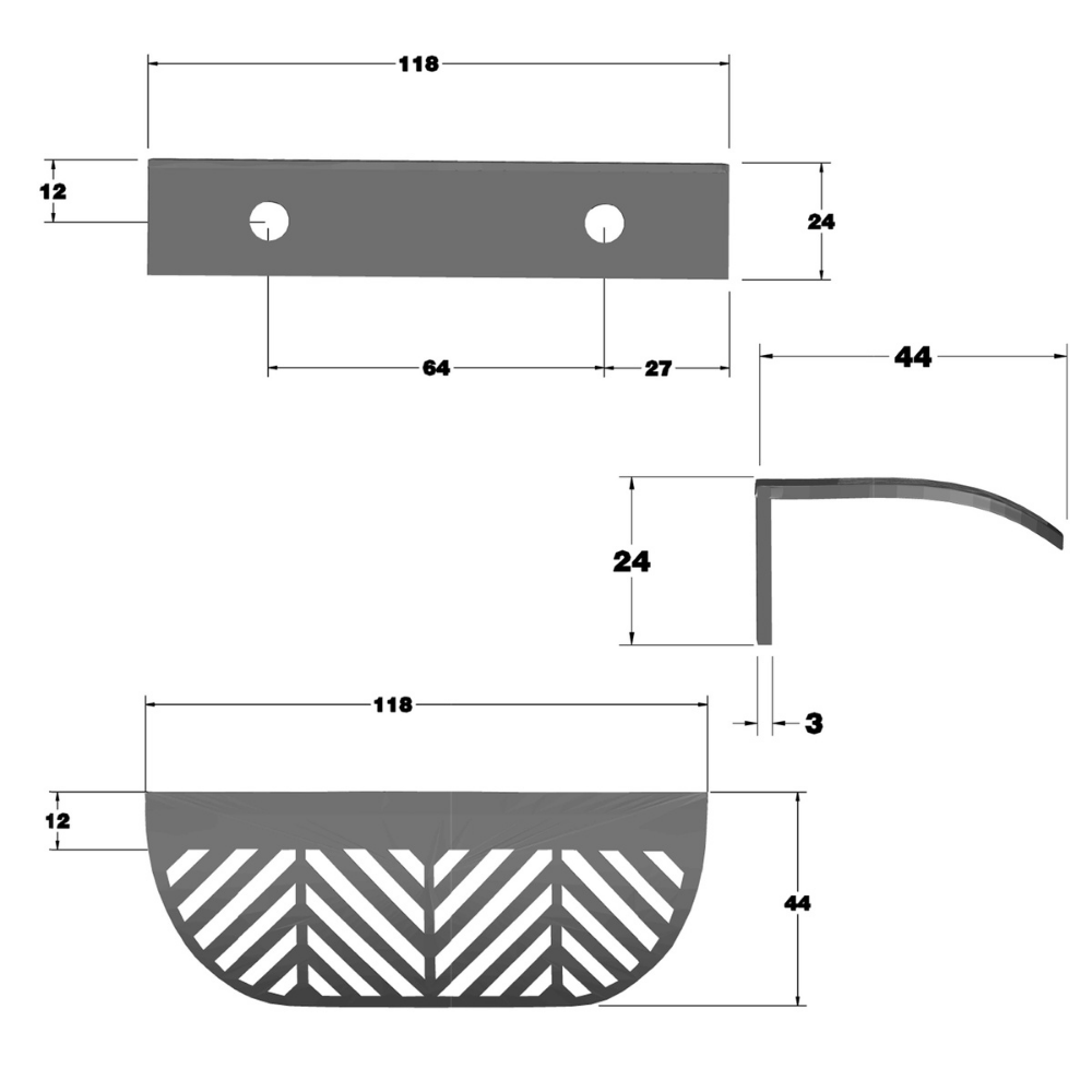 LEAF Edge Pull Furniture Handle 64mm (118mm total length) - Pearl Matt Silver