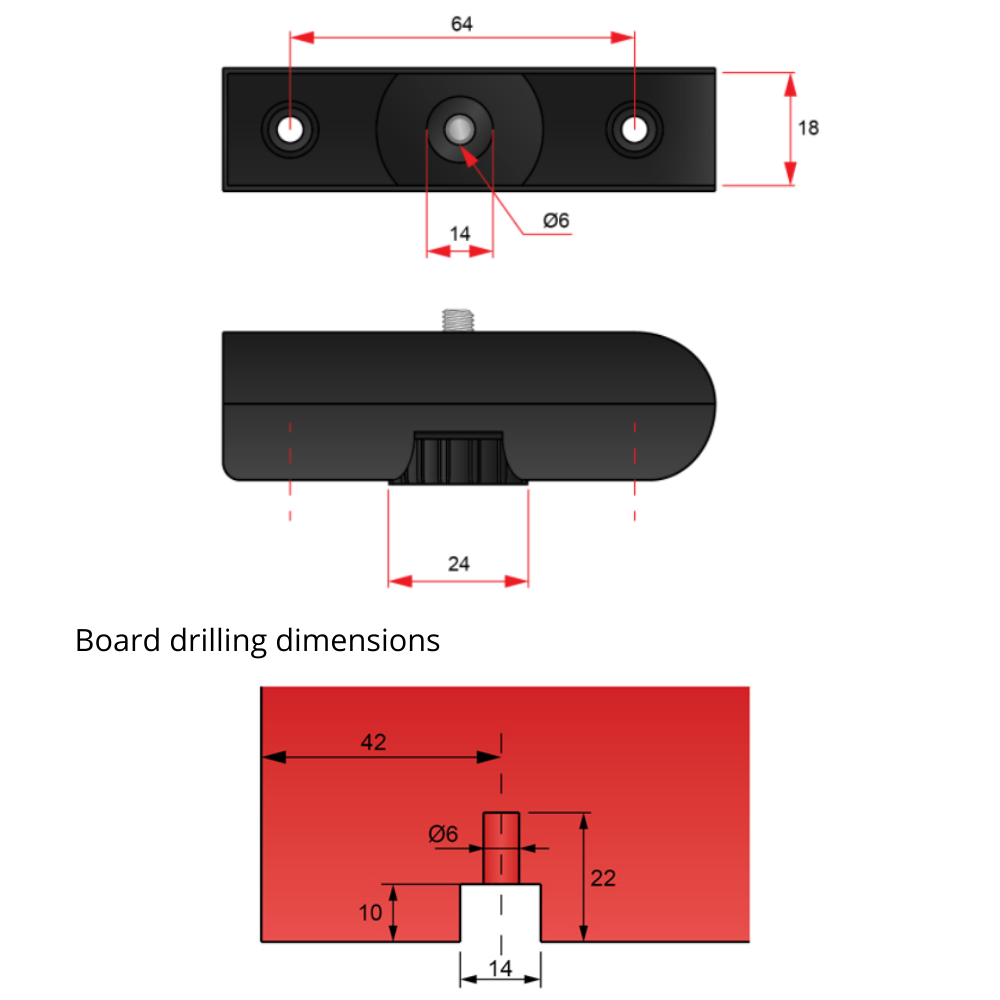 Level Regulator for 18mm Boards, M6, Black
