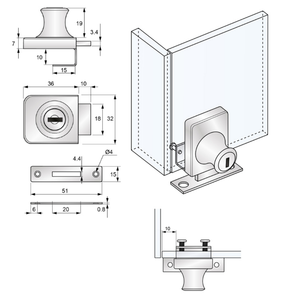 Lock for Single Glass Doors