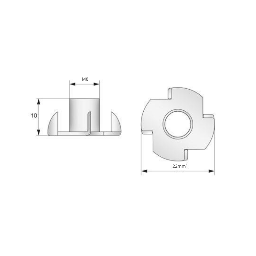 T-nuts M8 - Zinc coated steel 1000 pcs