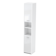 EMMA Bathroom Cabinet Storage Unit with Doors and Shelves - White Matt / White Gloss H165cm W30cm D30cm