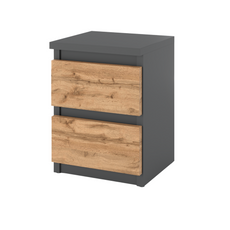 GABRIEL - Bedside Table - Nightstand with 2 drawers - Anthracite / Wotan Oak H40cm W30cm D30cm