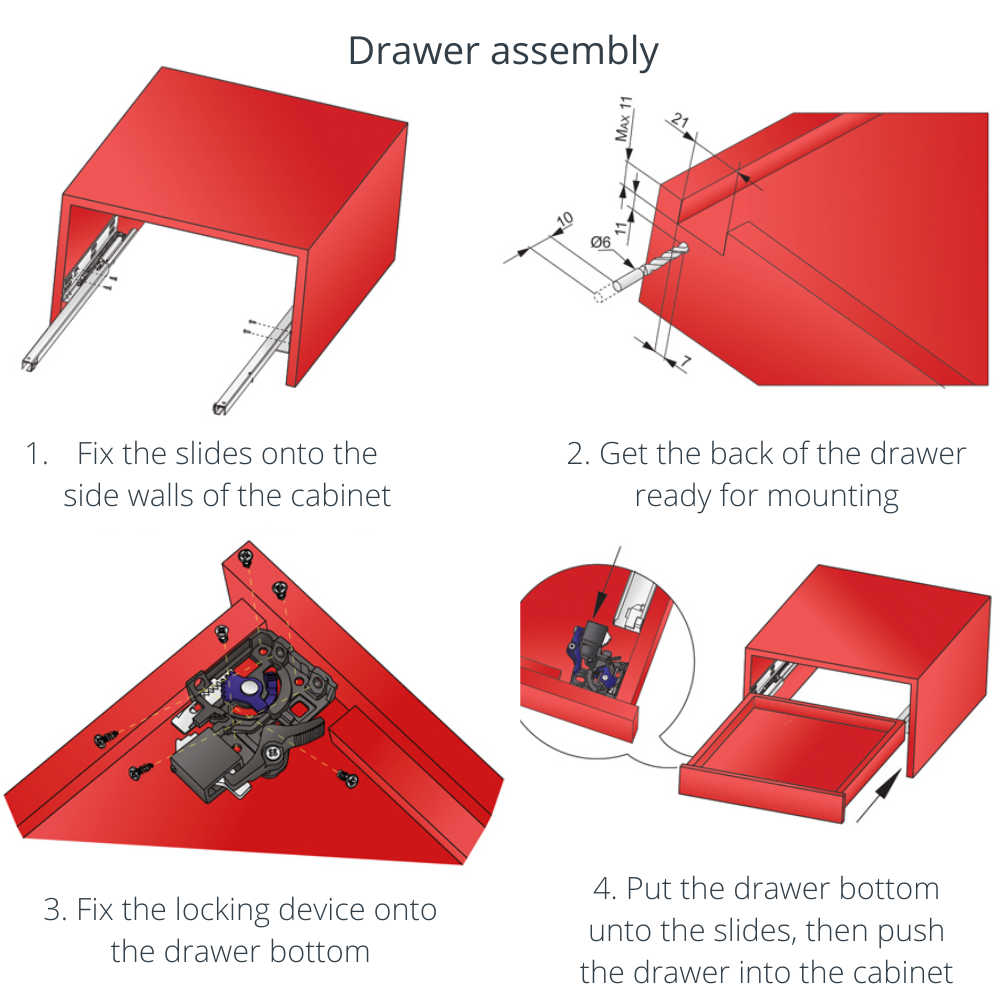 Soft-Close Concealed Undermount Drawer Runners, 3/4 Extension - 500mm