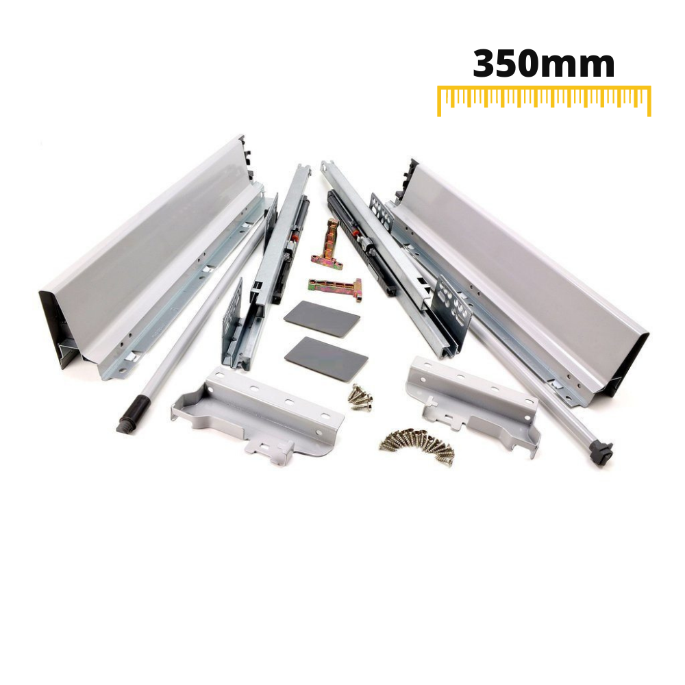 Soft-Close Drawer System, MEDIUM, H: 142mm, Silver 350mm