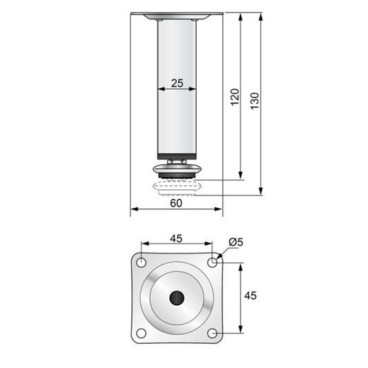 Square Furniture Leg 25x25mm - H120mm Chrome