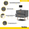 INGRID - Scandinavian Bedside Table - Nightstand with 2 Drawers - Anthracite Grey H45cm W45cm D30cm
