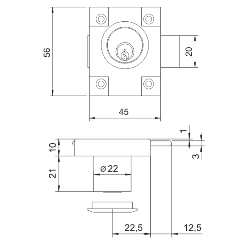 Furniture lock 22x21mm