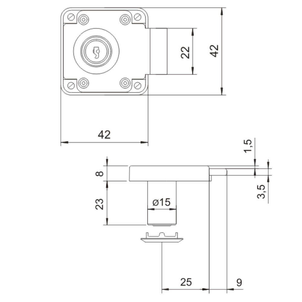 Furniture lock 15x23mm