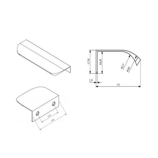 Edge Grip Round Profile Handle 128mm (148mm total length) - White