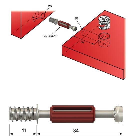 Cam dowel 24mm with Euro Screw-Thread - 1 pc