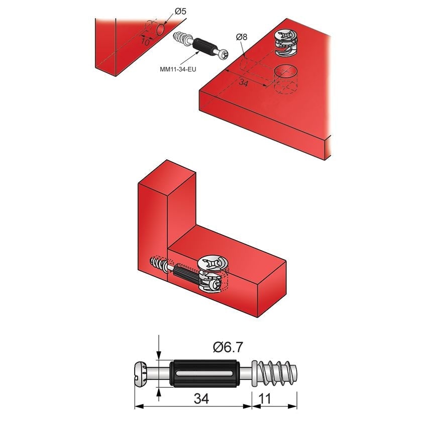 Cam Dowel 34mm with Euro Screw-Thread - 1 pc